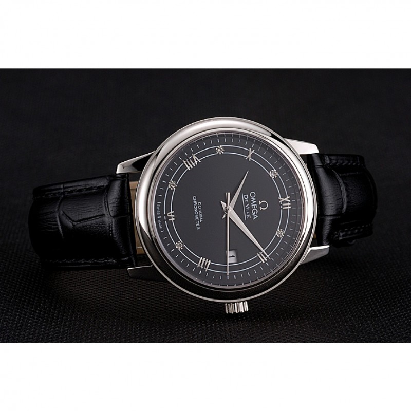 Omega De Ville Prestige Black Dial Stainless Steel Case Black Leather Strap-4