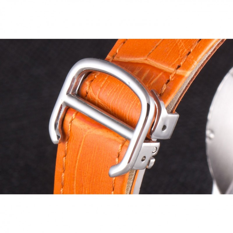 Cartier Ballon Bleu Silver Bezel with White Dial and Orange Leather Band 621550-7