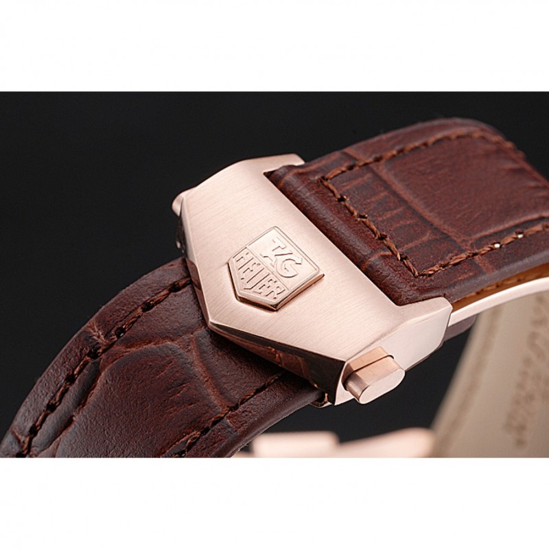 SS Tag Heuer Carrera Rose Gold Case White Dial Brown Leather Strap 98244-5
