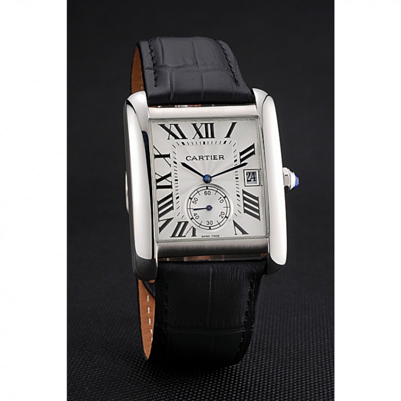 Cartier Tank MC White Dial Stainless Steel Case Black Leather Strap 622576-2