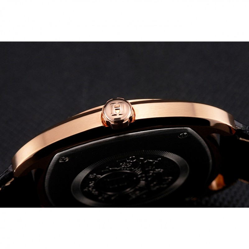 Hermes Dressage Light Brown Dial Rose Gold Case Black Leather Strap-8