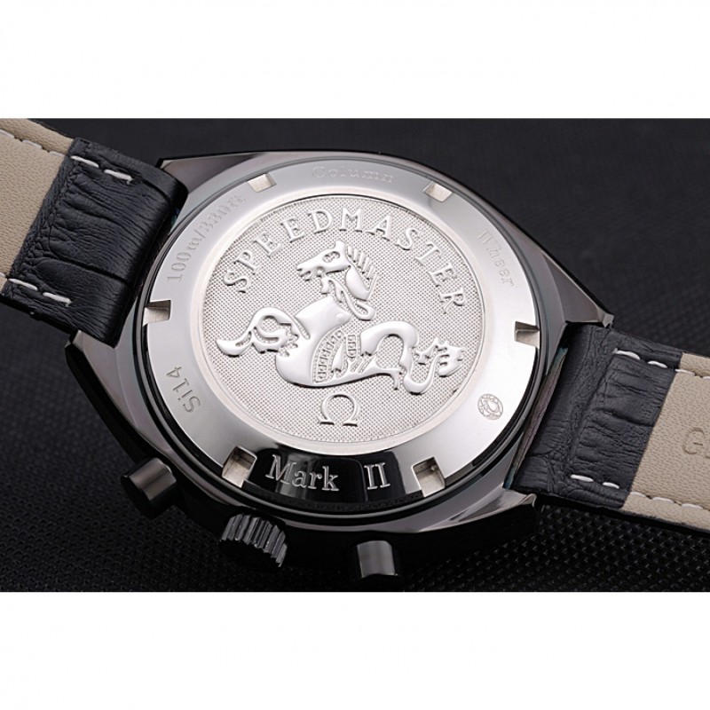 SS Replica Watches Omega Speedmaster Mark II Black And Red Dial Black Case Black Leather Strap 622814-8