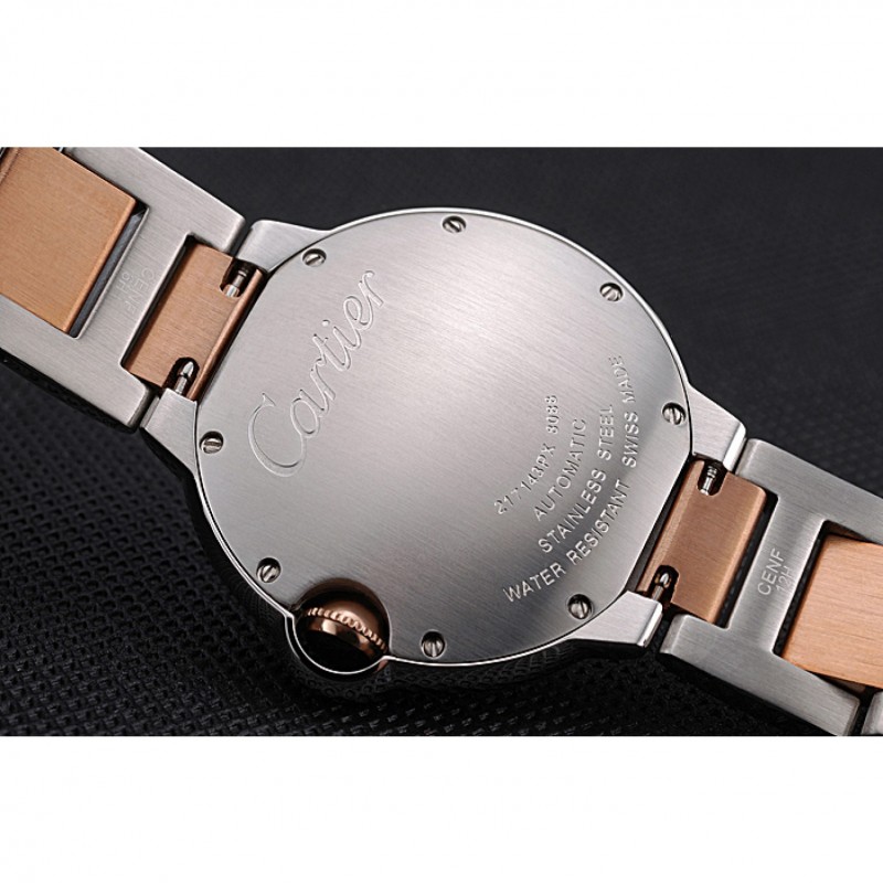 Swiss Ballon Blue De Cartier Diamond Steel Case White Dial Roman Numerals Two Tone Bracelet 622647-5
