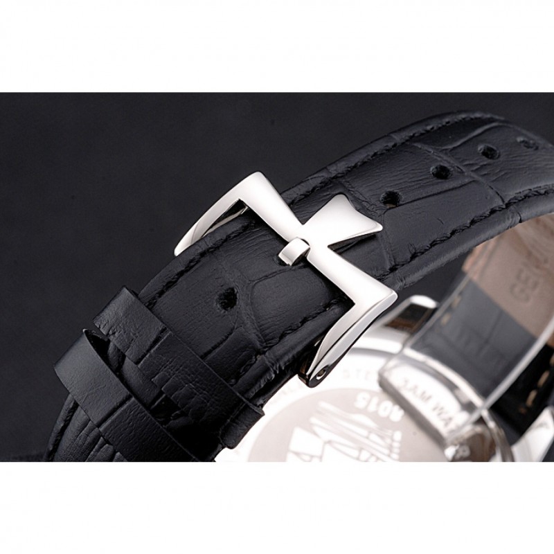 Vacheron Constantin Traditionnelle White Ship Dial Stainless Steel Case Black Leather Strap-5