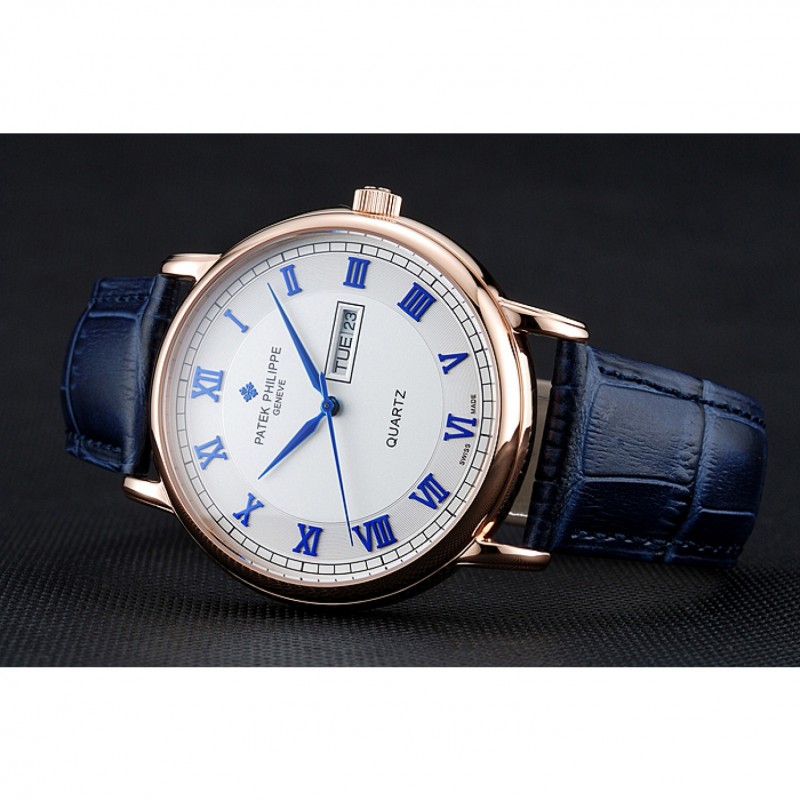 Patek Philippe Calatrava White Dial Blue Roman Numerals Gold Case Blue Leather Bracelet 1454056-4