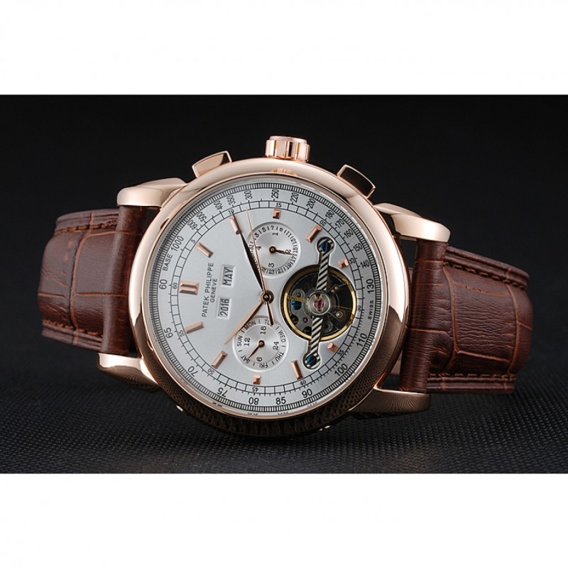 Patek Philippe Grand Complications Gold Case White Dial Brown Leather Bracelet 622259-4