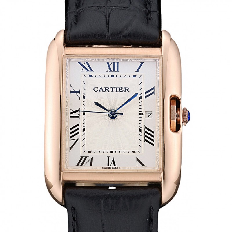 Cartier Tank Anglaise 30mm White Dial Gold Case Black Leather Bracelet-0