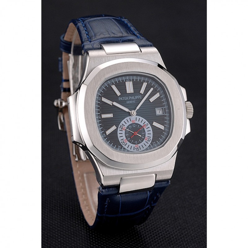 AAA Replica Watches Patek Philippe Nautilus Blue Dial Stainless Steel Case Blue Leather Strap-2