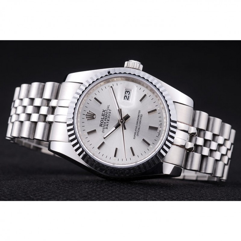 Luxury Rolex Datejust Silver Dial Ribbed Bezel 7457-4