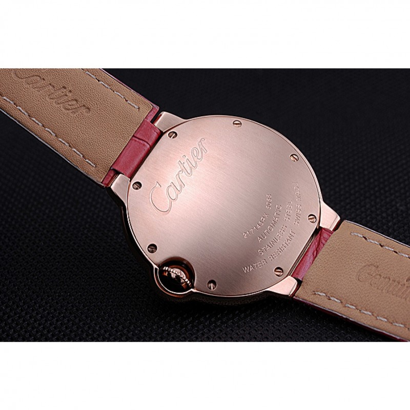 AAA Swiss Cartier Ballon Bleu de Cartier White Dial Diamonds Case Pink Leather Bracelet 622553-7