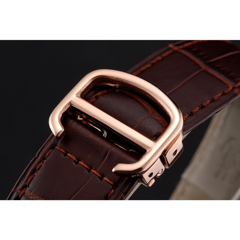 Cartier Ronde Solo Brown Dial Diamond Bezel Rose Gold Case Brown Leather Strap-5