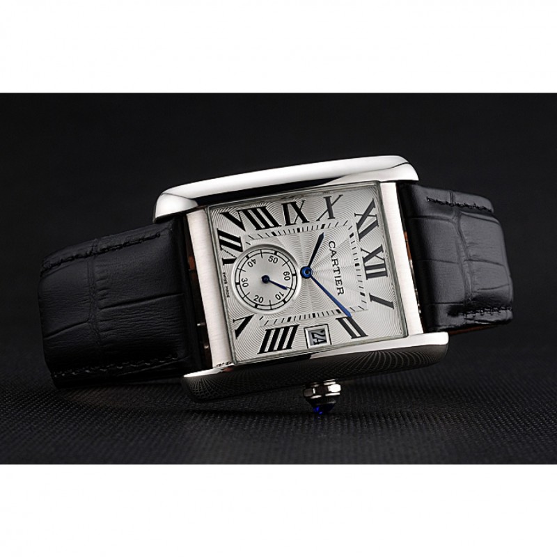 Cartier Tank MC White Dial Stainless Steel Case Black Leather Strap 622576-3