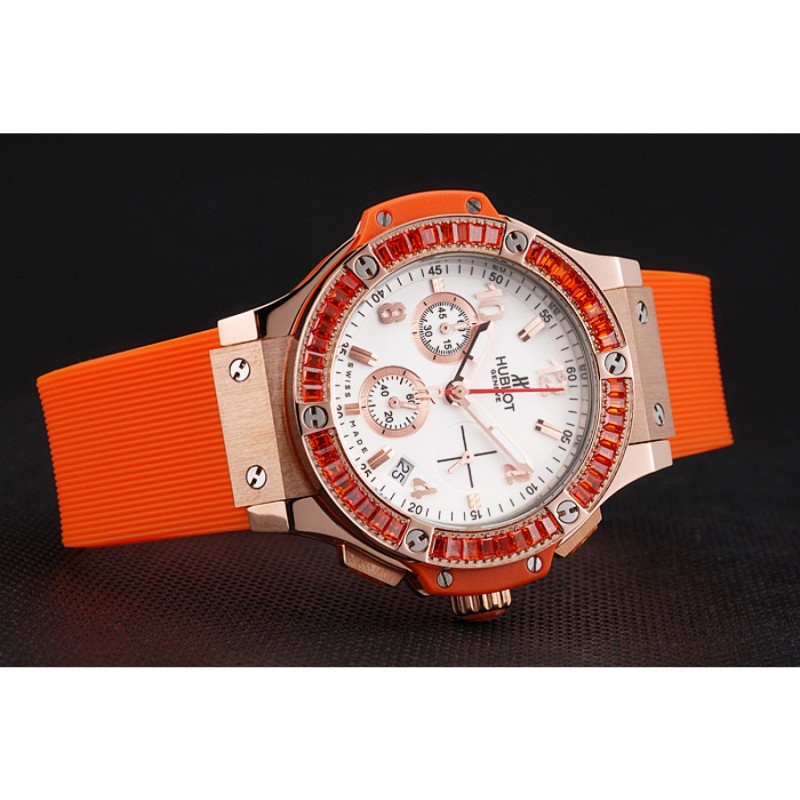 Hublot Big Bang Tutti Frutti Orange Strap Gold Dial-4