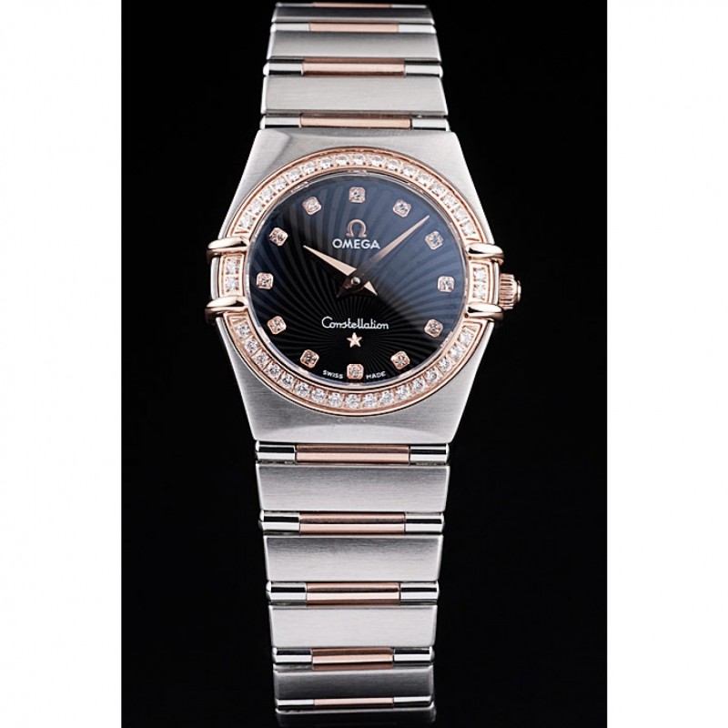 Best Omega Swiss Constellation Jewelry Diamond Case Radial Emblem Black Dial 98113-1