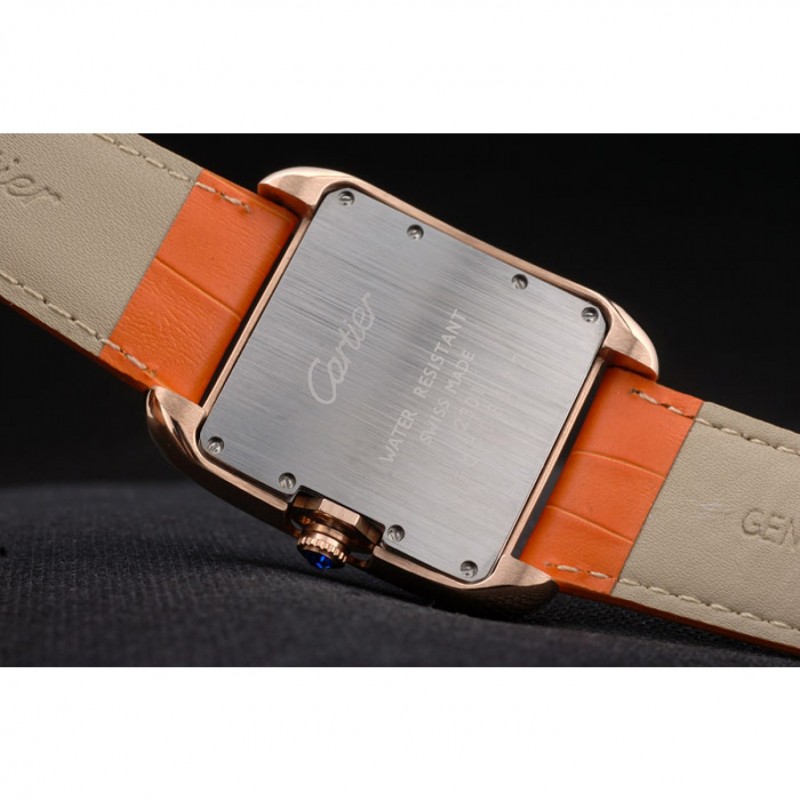SS Cartier Tank Anglaise 36mm White Dial Gold Case Orange Leather Bracelet-6