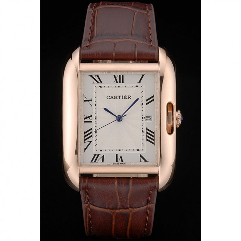 Cartier Tank Anglaise 36mm White Dial Gold Case Brown Leather Bracelet-1