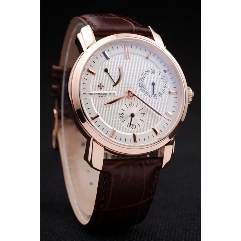 Vacheron Constantin Malte Power Reserve White Dial Rose Gold Case Brown Leather Bracelet-2