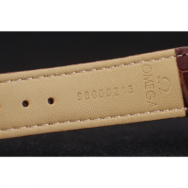 SS Omega Swiss DeVille Rose Gold Bezel Brown Leather Strap 7614-7