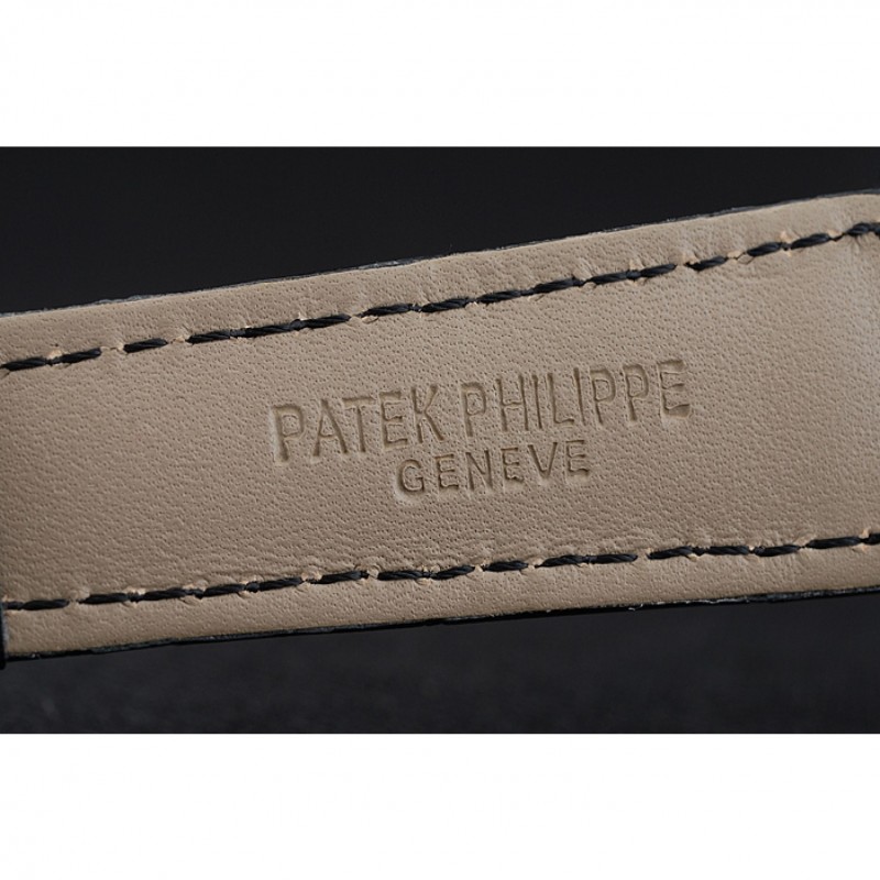 Cheap Replica Watches Patek Philippe Day Date Tourbillon Black Dial Stainless Steel Case Black Leather Strap 622839-7