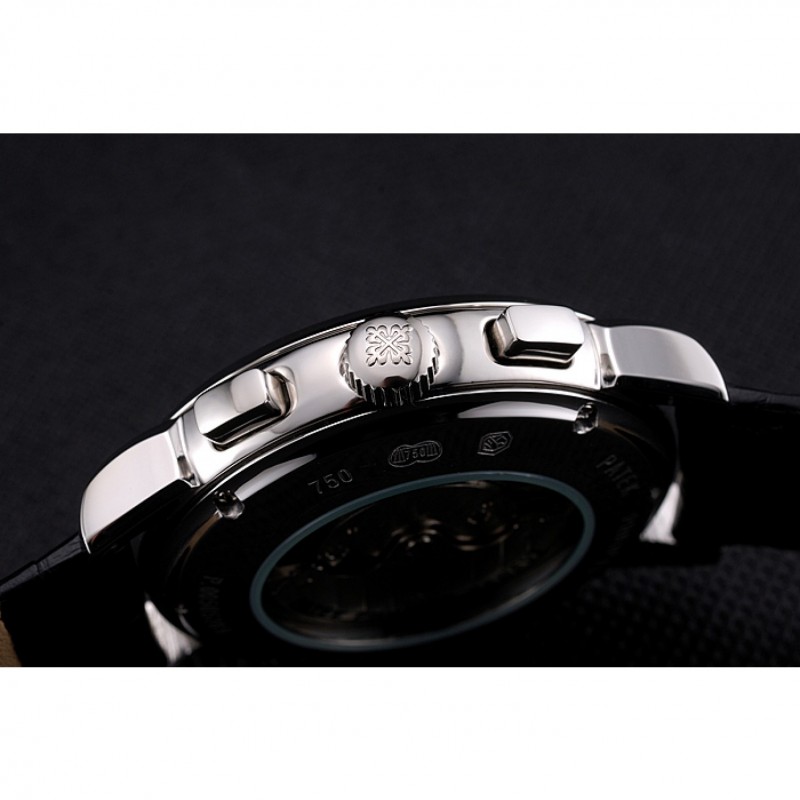 Best Patek Philippe Grand Complications Black Dial Black Leather Bracelet-8
