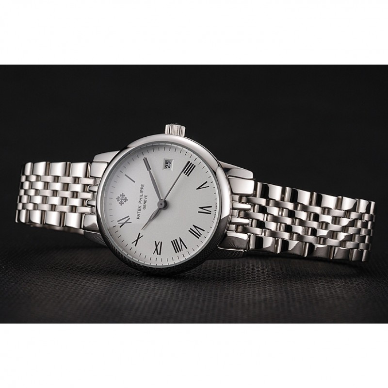 High Quality Replica Watches Patek Philippe Calatrava Ladies White Dial Stainless Steel Case And Bracelet 1453834-4