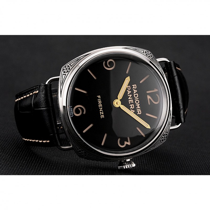 High End Swiss Panerai Radiomir 3 Days Acciaio"Firenze" Black Dial Stainless Steel Case Black Leather Strap-3