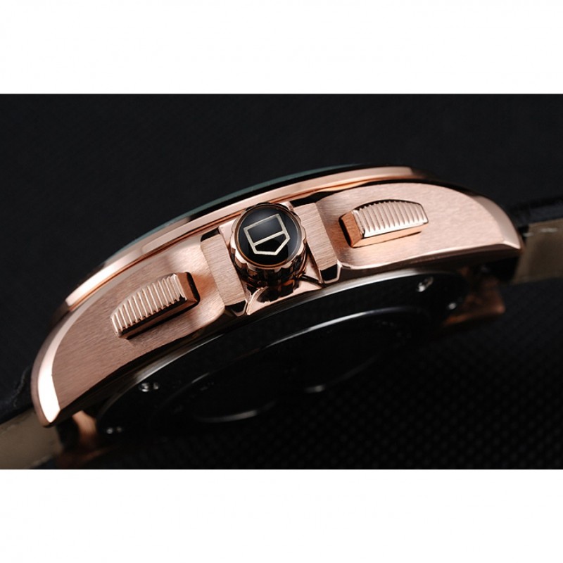 Tag Heuer Carrera Rose Gold Bezel with Black Dial and Black Leather Strap 621538-7