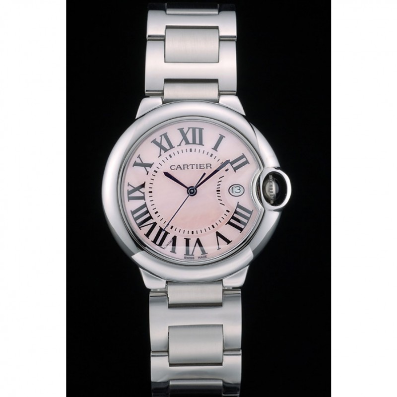 SS Replica Watches Cartier Ballon Bleu 38mm Pink Dial Stainless Steel Case And Bracelet-1
