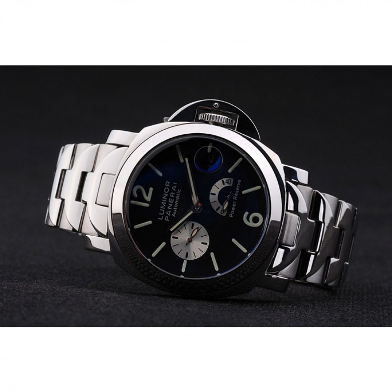 Cheap Replica Watches Panerai Luminor Power Reserve Black Dial Stainless Steel Bracelet-4