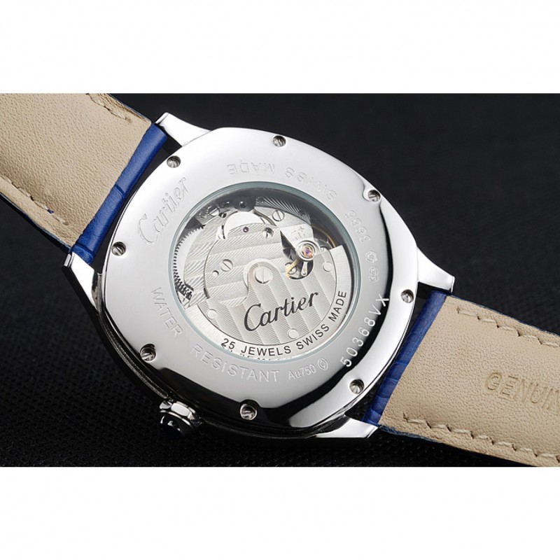 High End Cartier Drive De Cartier Blue Dial Silver Case Blue Leather Bracelet 1454211-7