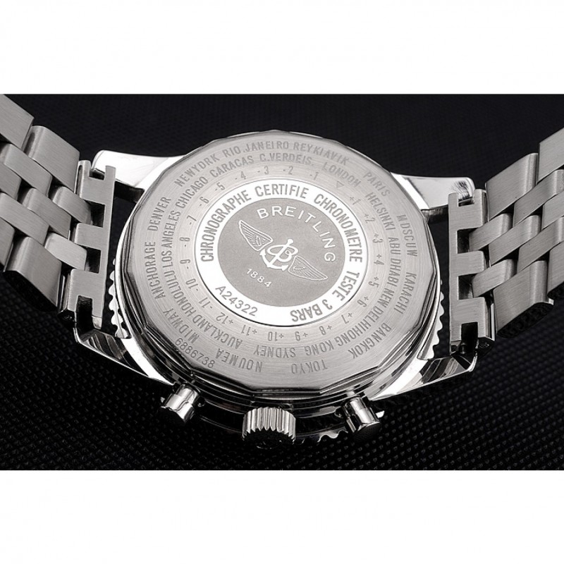 Breitling Certifie Polished Silver Stainless Steel Strap Black Dial Chronograph 80173-7