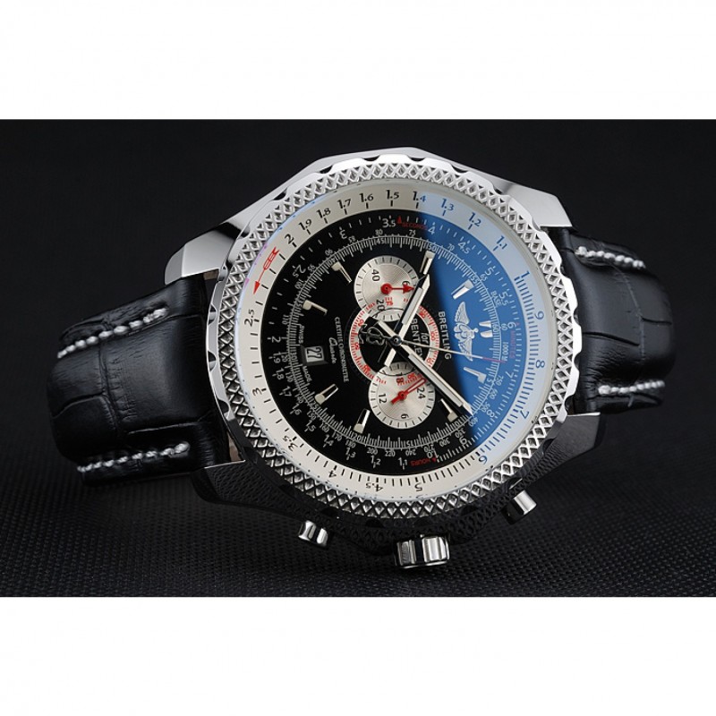 Breitling Bentley Chronograph Black Dial Black Leather Strap-2