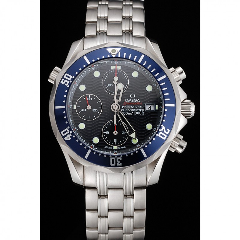 Swiss Omega Seamaster Chronograph 300m Blue Dial Blue Bezel Stainless Steel Case And Bracelet-1