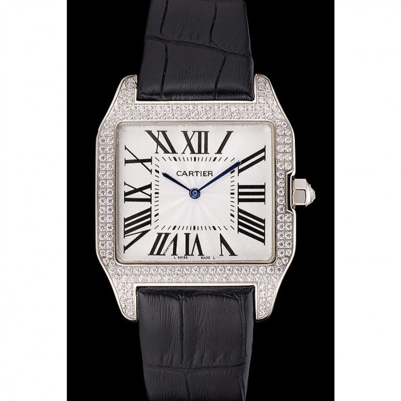 Best Replica Watches Cartier Santos 100 Diamond Silver Bezel 621924-1