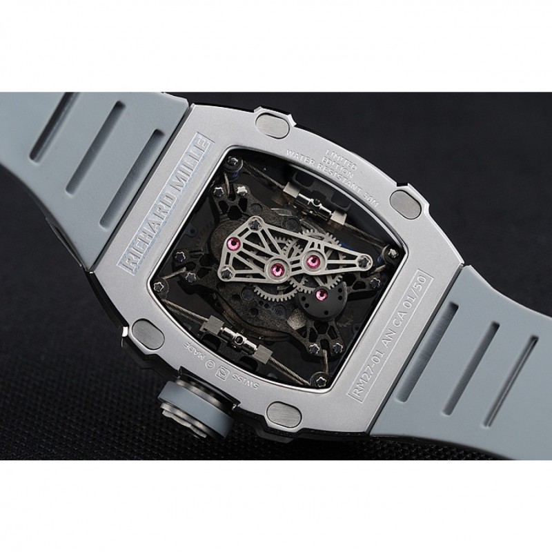 High End Replica Watches Richard Mille Tourbillion Rafael Nadal RM 27-01 Silver Case White Rubber Bracelet 1454255-7