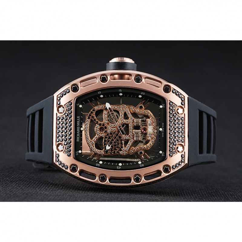 Richard Mille Tourbillon Skull RM 052 Rose Gold Case Black Rubber Bracelet 1454252-3
