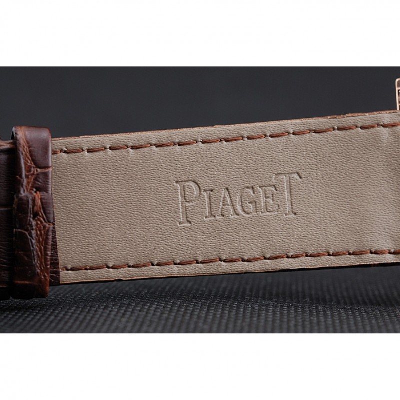 Luxury Replica Watches Piaget Emperador Limited Edition White Dial Engraved Rose Gold Case Brown Leather Bracelet 1454140-6