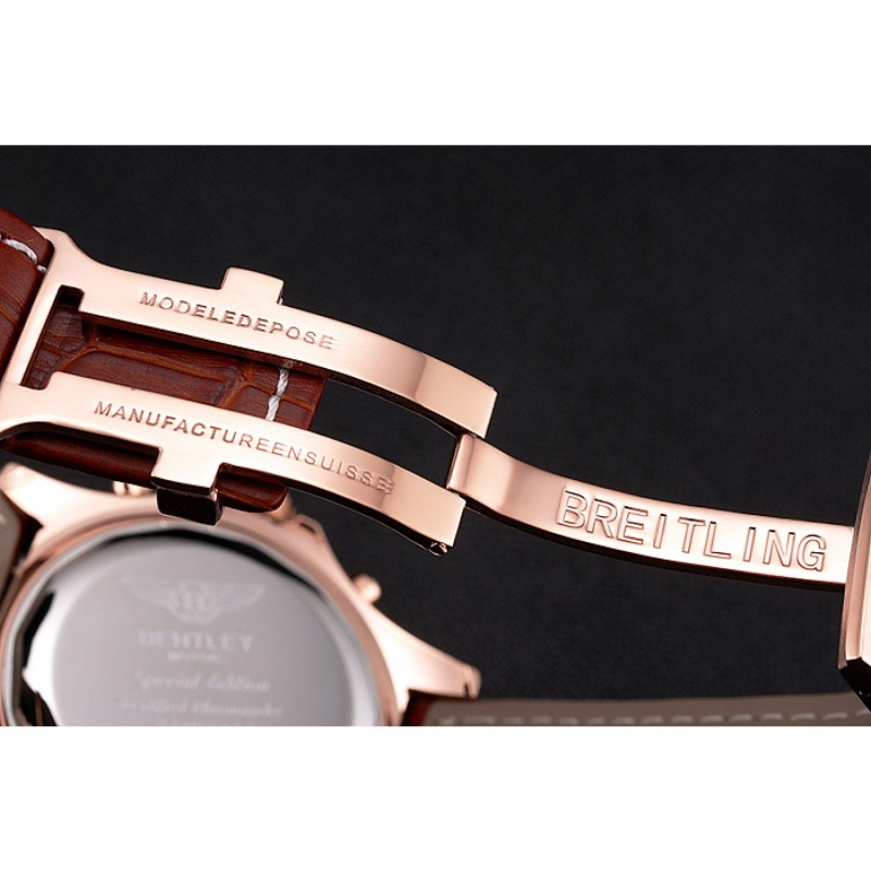 Breitling For Bentley Mulliner Tourbillon White Dial Rose Gold Case Brown Leather Strap-5