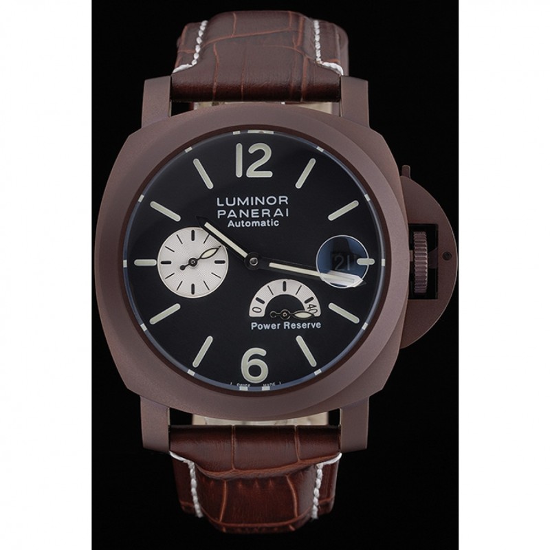 Panerai Luminor Brown Leather Strap Black Dial 80163-1