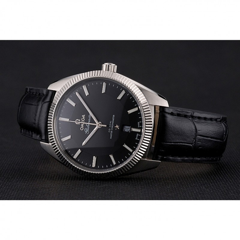Omega Globemaster Black Dial Stainless Steel Case Black Leather Strap-3