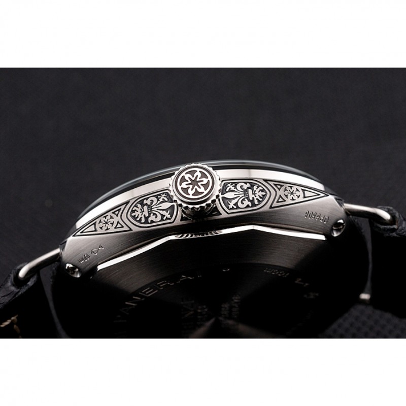 SS Panerai Radiomir Firenze PAM604 Black Dial Roman Numerals Engraved Stainless Steel Case Black Leather Strap-8