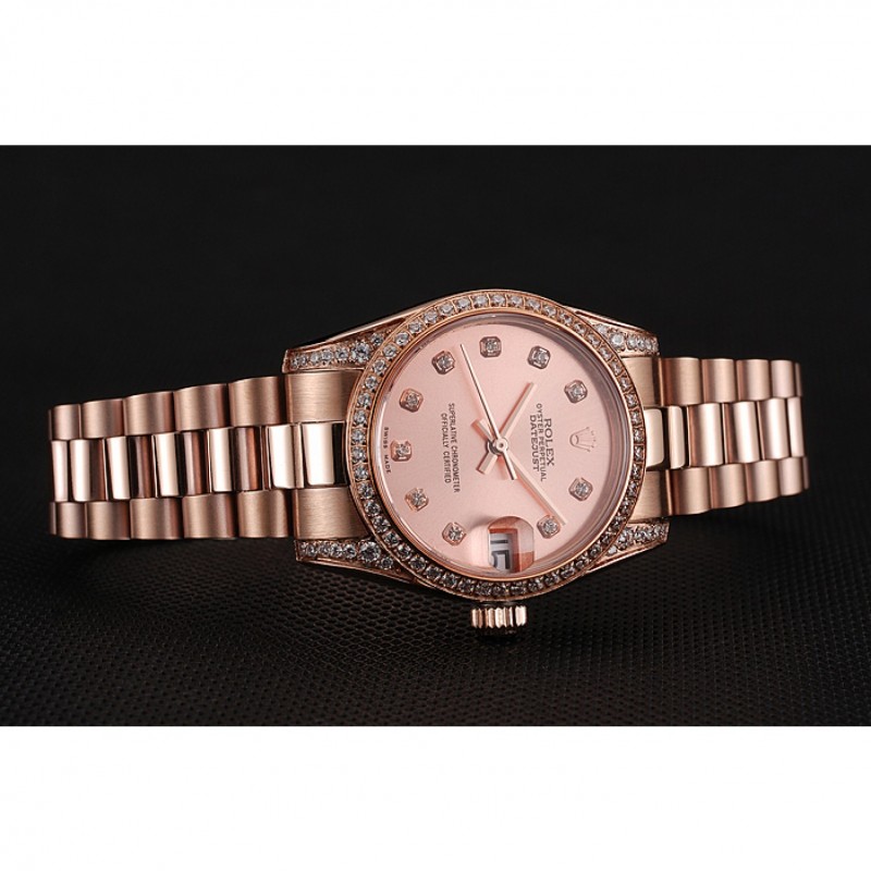 SS Replica Watches Swiss Rolex DateJust Rose Gold Dial Diamond Case Rose Gold Bracelet 1453977-2