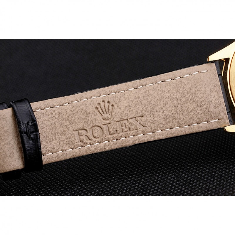 Best Replica Watches Swiss Rolex Cellini Black Dial Gold Markings Gold Case Black Leather Strap-6
