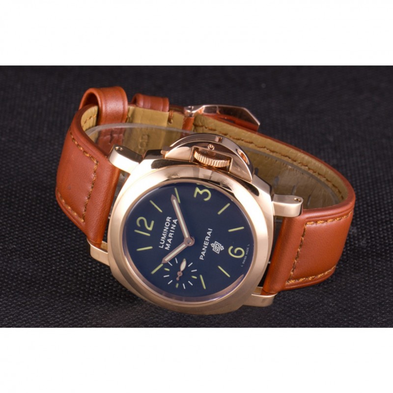 Panerai Luminor Marina Black Dial Brown Leather Bracelet-4