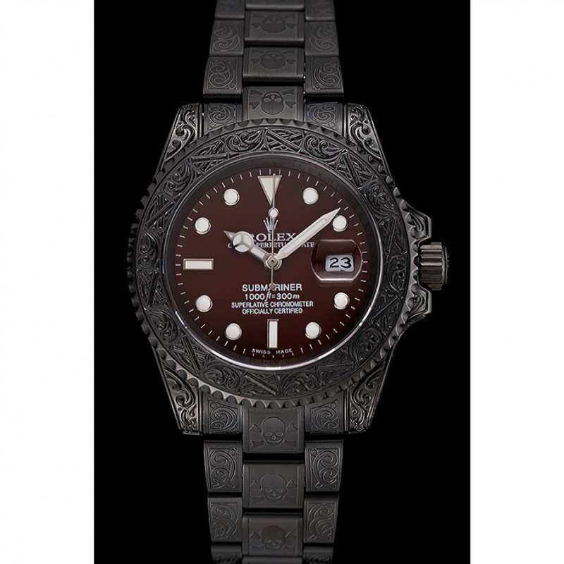 Cheap Replica Watches Rolex Submariner Skull Limited Edition Brown Dial All Black Case And Bracelet 1454075-1