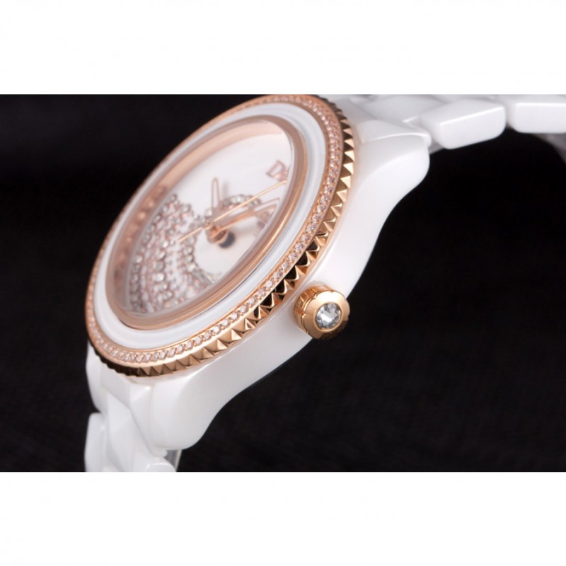 Dior VIII Grand Bal Rose Gold Bezel White Bracelet cd07 621360-5
