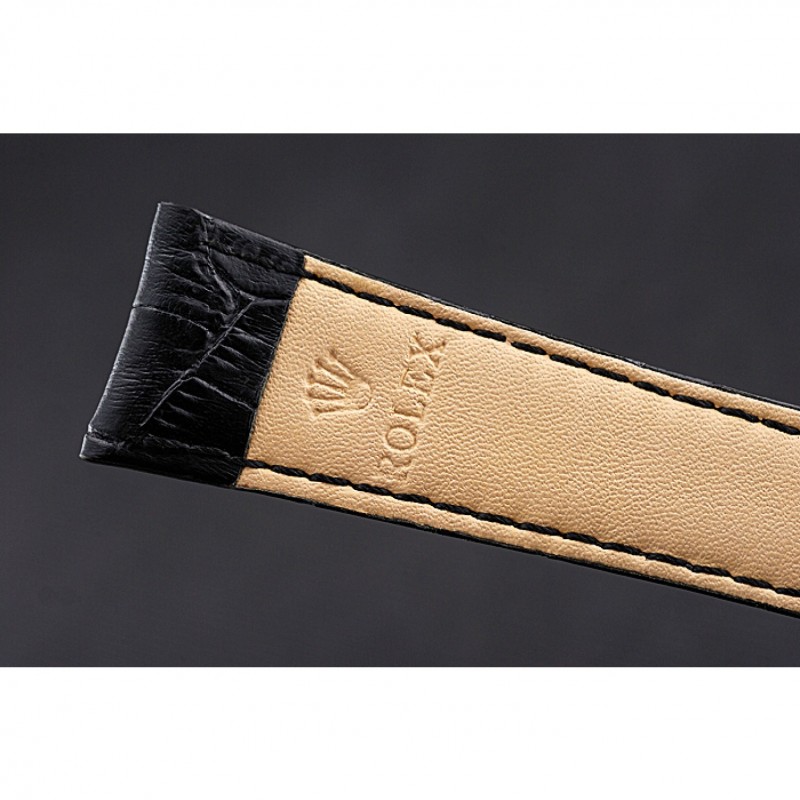 Rolex Black Leather with Gold Clasp Bracelet 622496-8