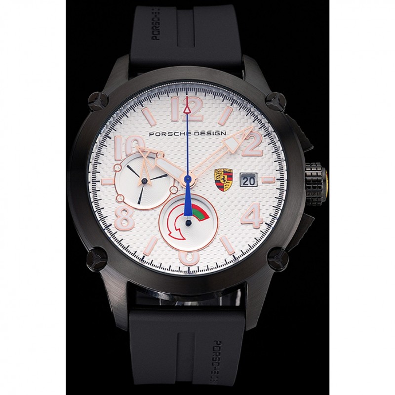 Best Porsche Design Indicator White Dial Black Case Black Rubber Strap-1