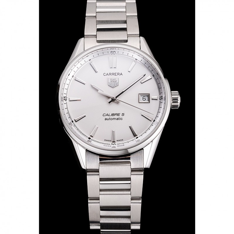 Swiss Tag Heuer Carrera Calibre 5 Silver Dial Stainless Steel Case And Bracelet-1