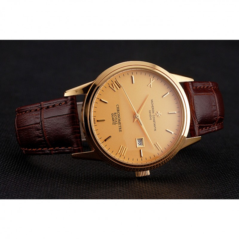Vacheron Constantin Patrimony Chronometre Royal Gold Dial Gold Case Brown Leather Strap-3